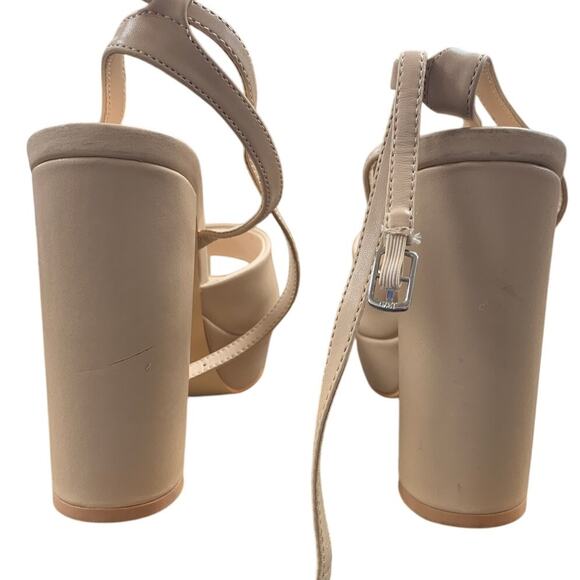 Elisabet Tang Womens Size 8.5 Tan 5" Block Heel Open Toe Ankle Strap Shoes - Picture 4 of 6